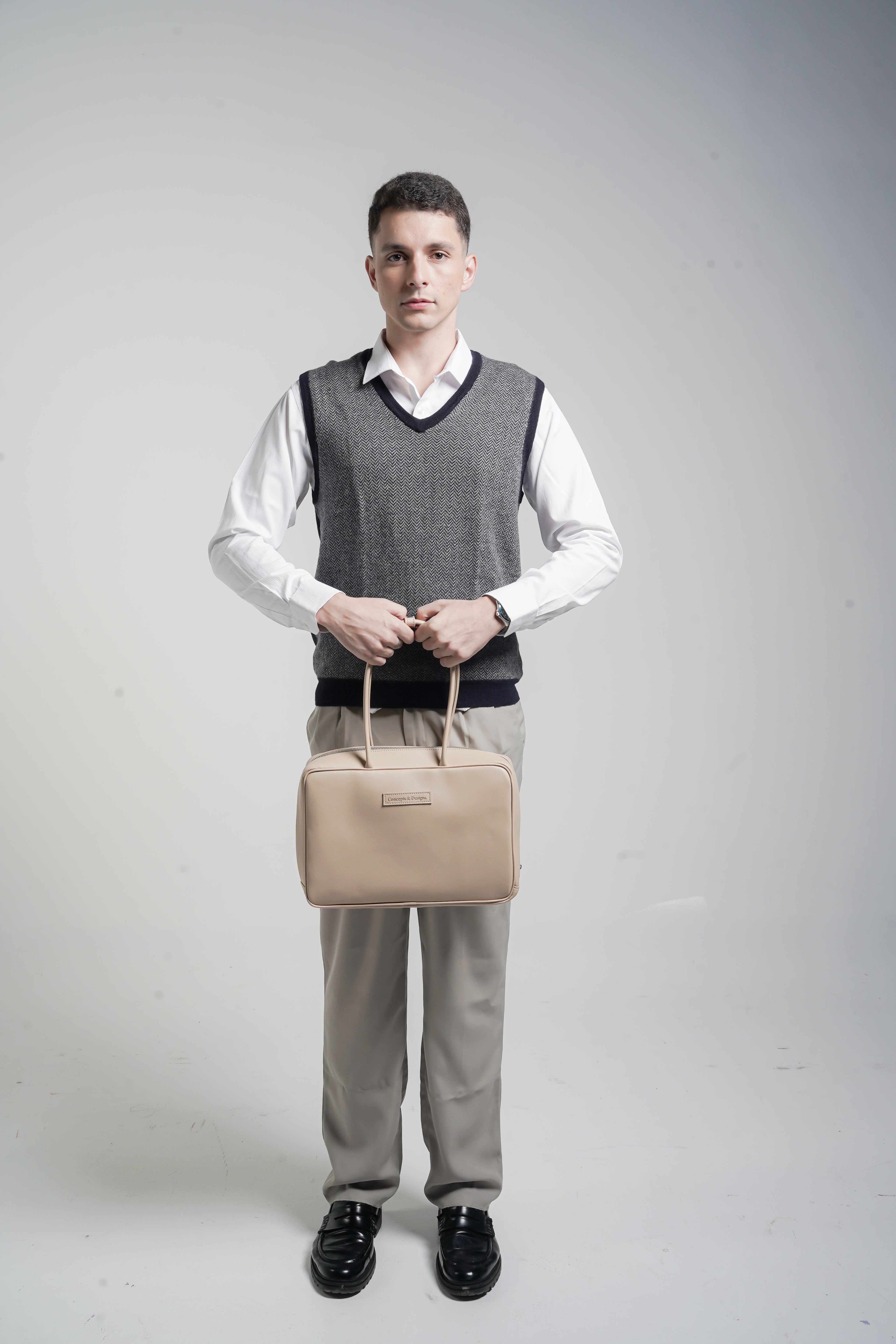 Linz Box Satchel Top Handle Bag Light Beige