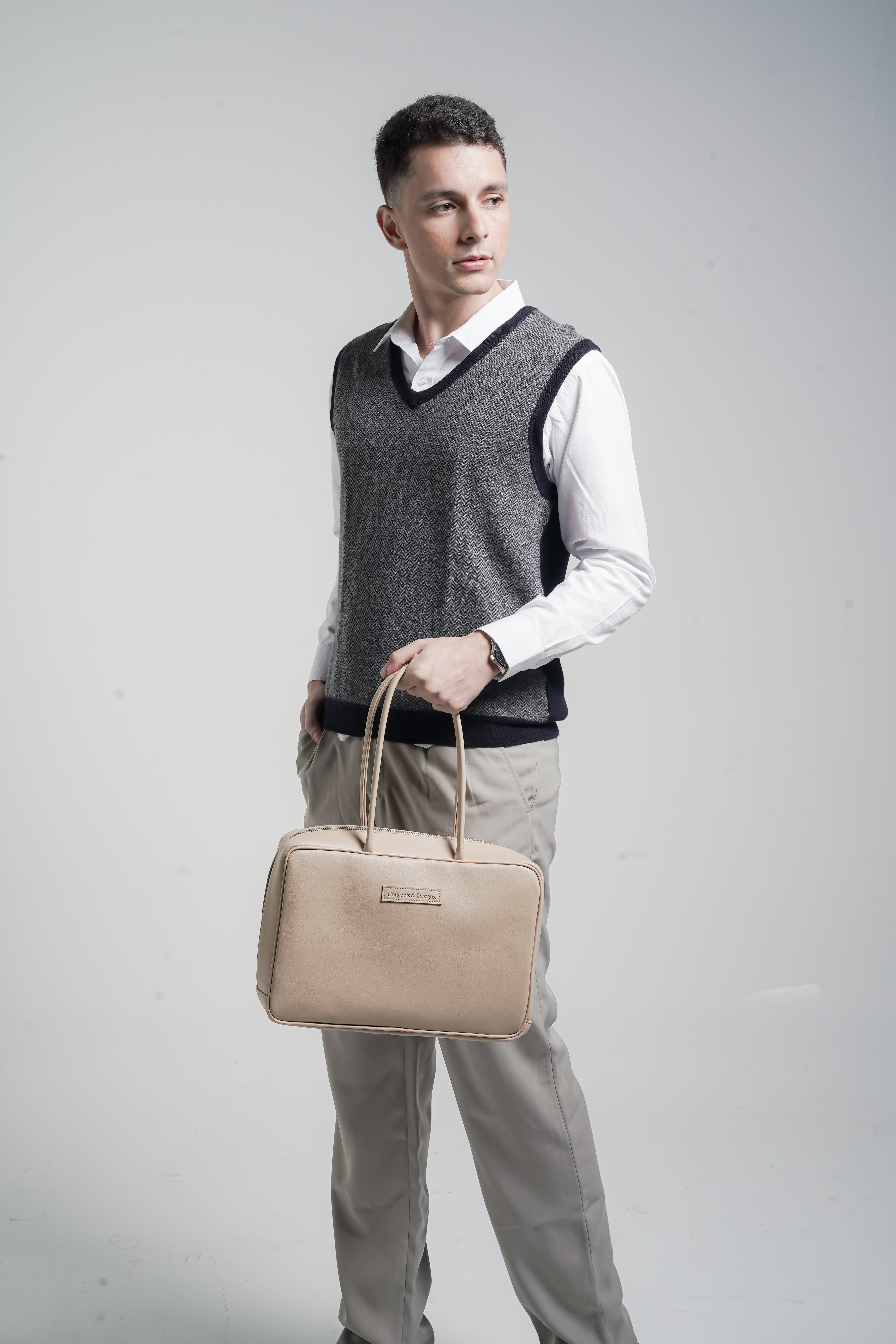 Linz Box Satchel Top Handle Bag Light Beige