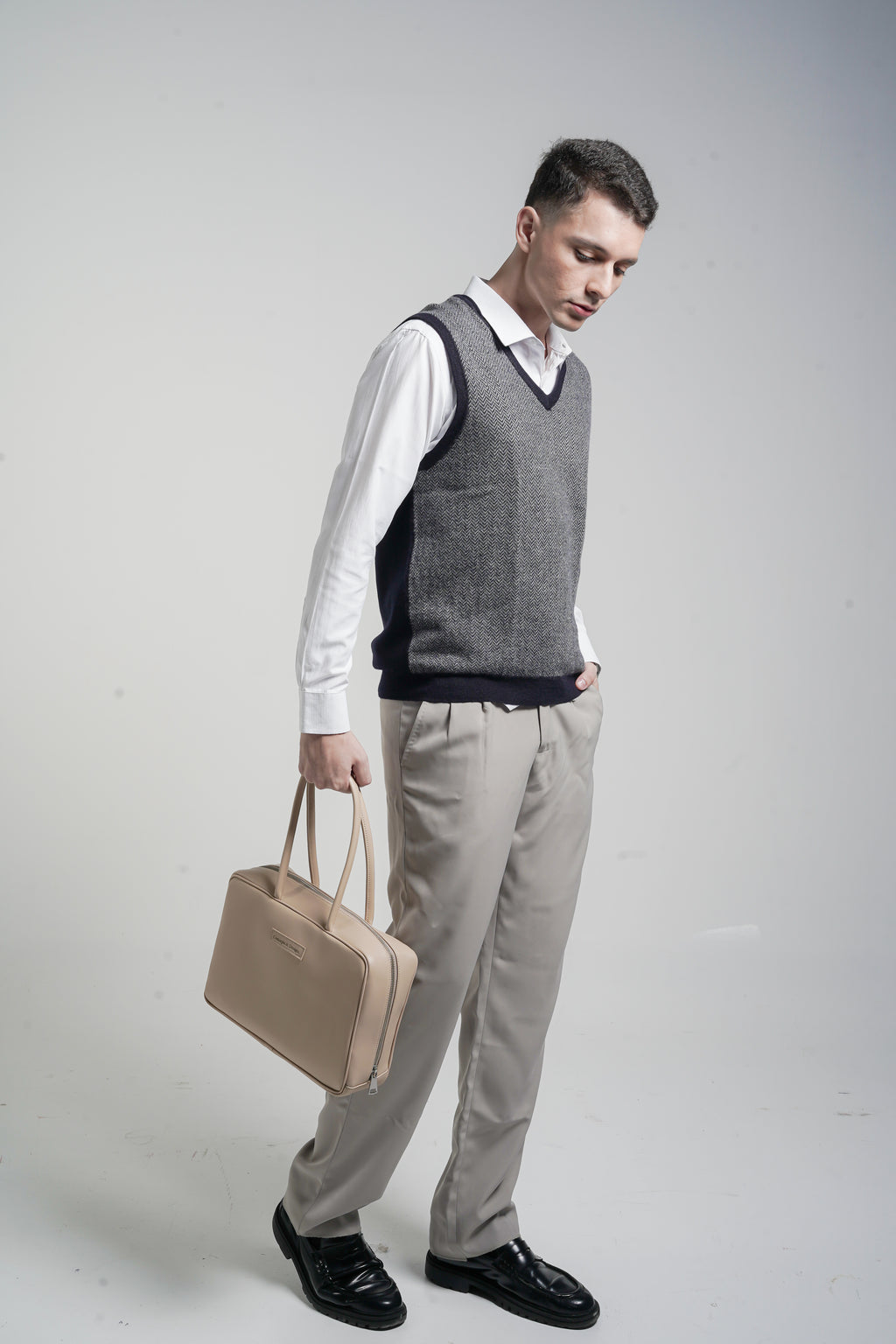 Linz Box Satchel Top Handle Bag Light Beige