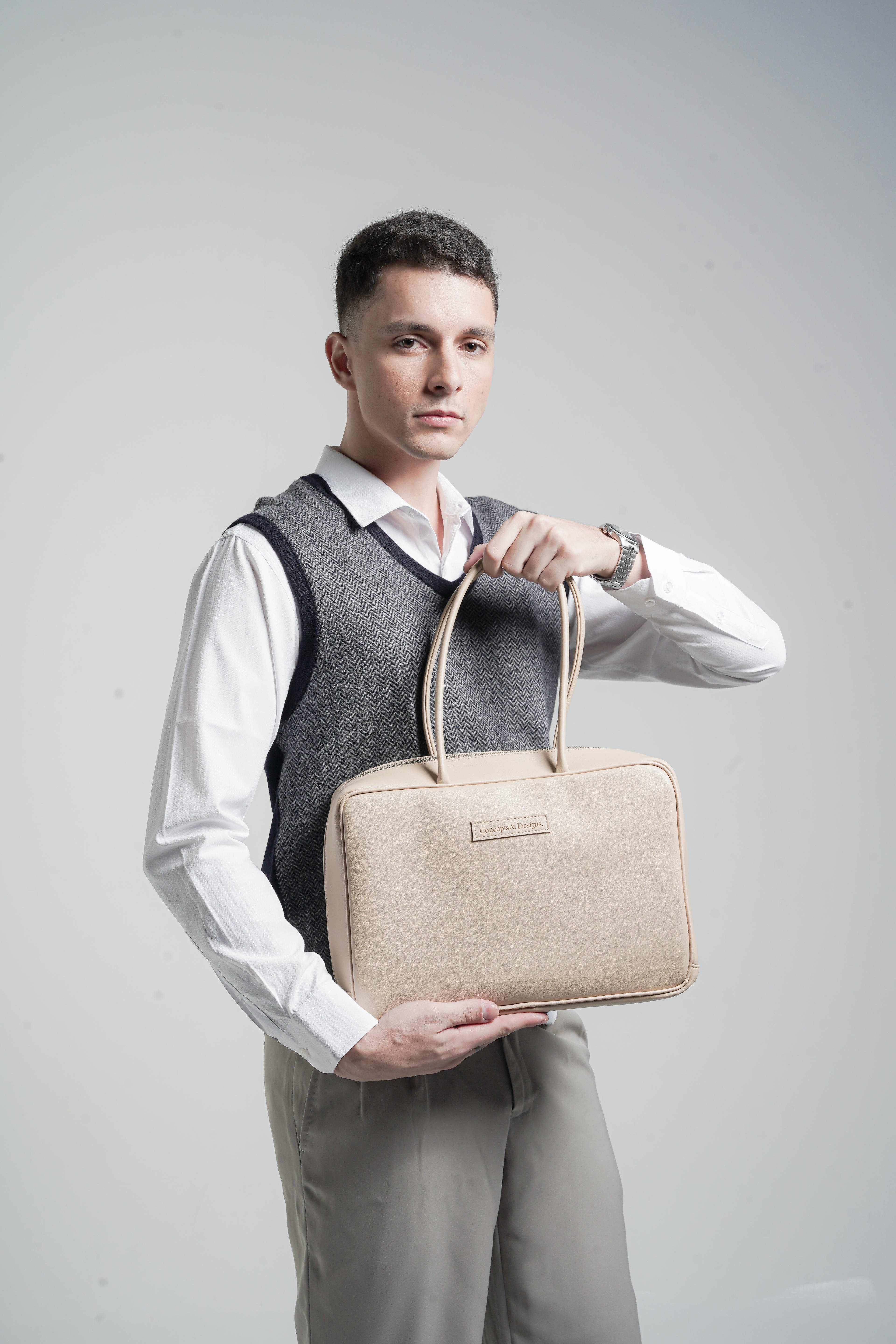 Linz Box Satchel Top Handle Bag Light Beige