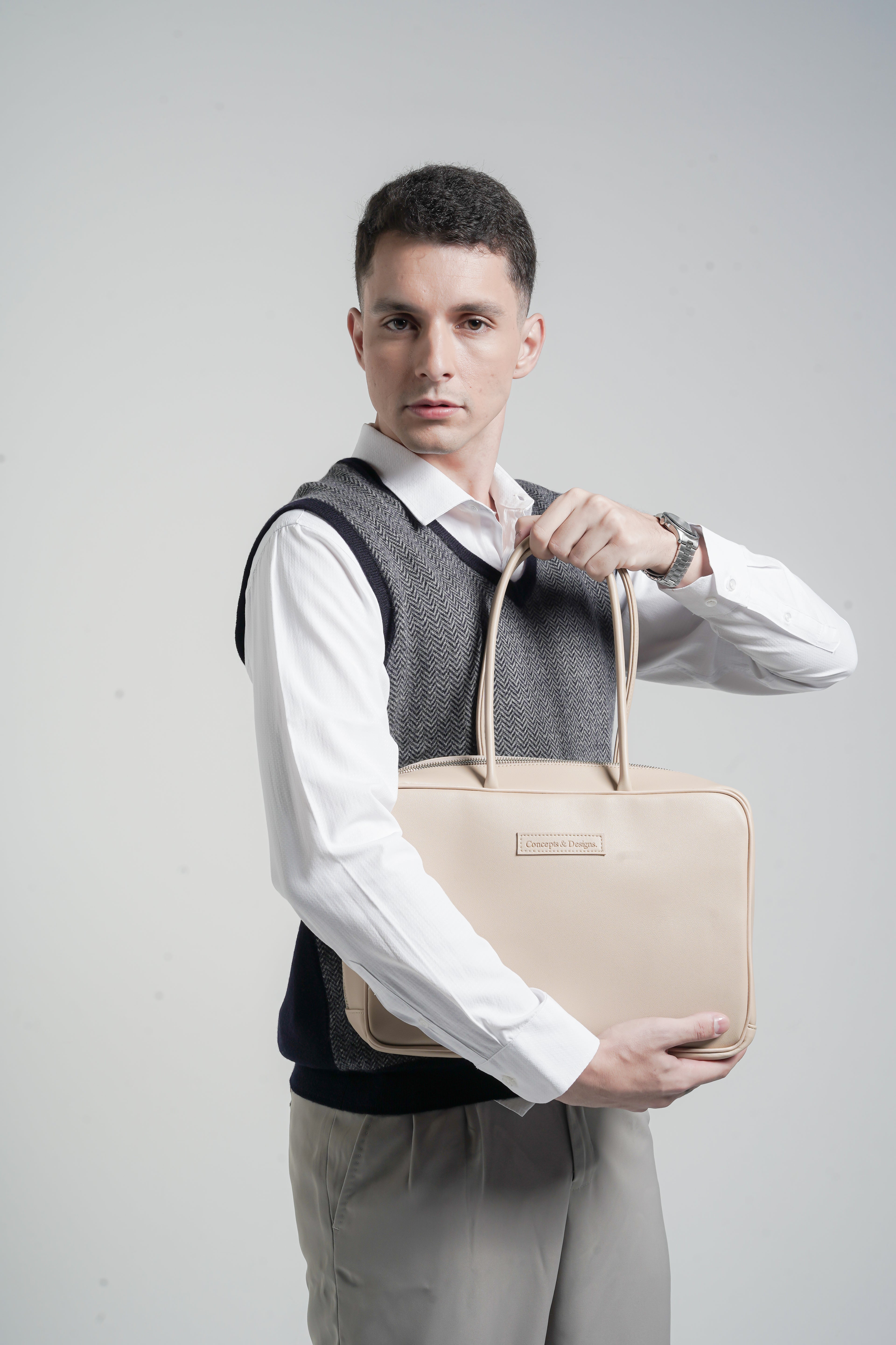 Linz Box Satchel Top Handle Bag Light Beige