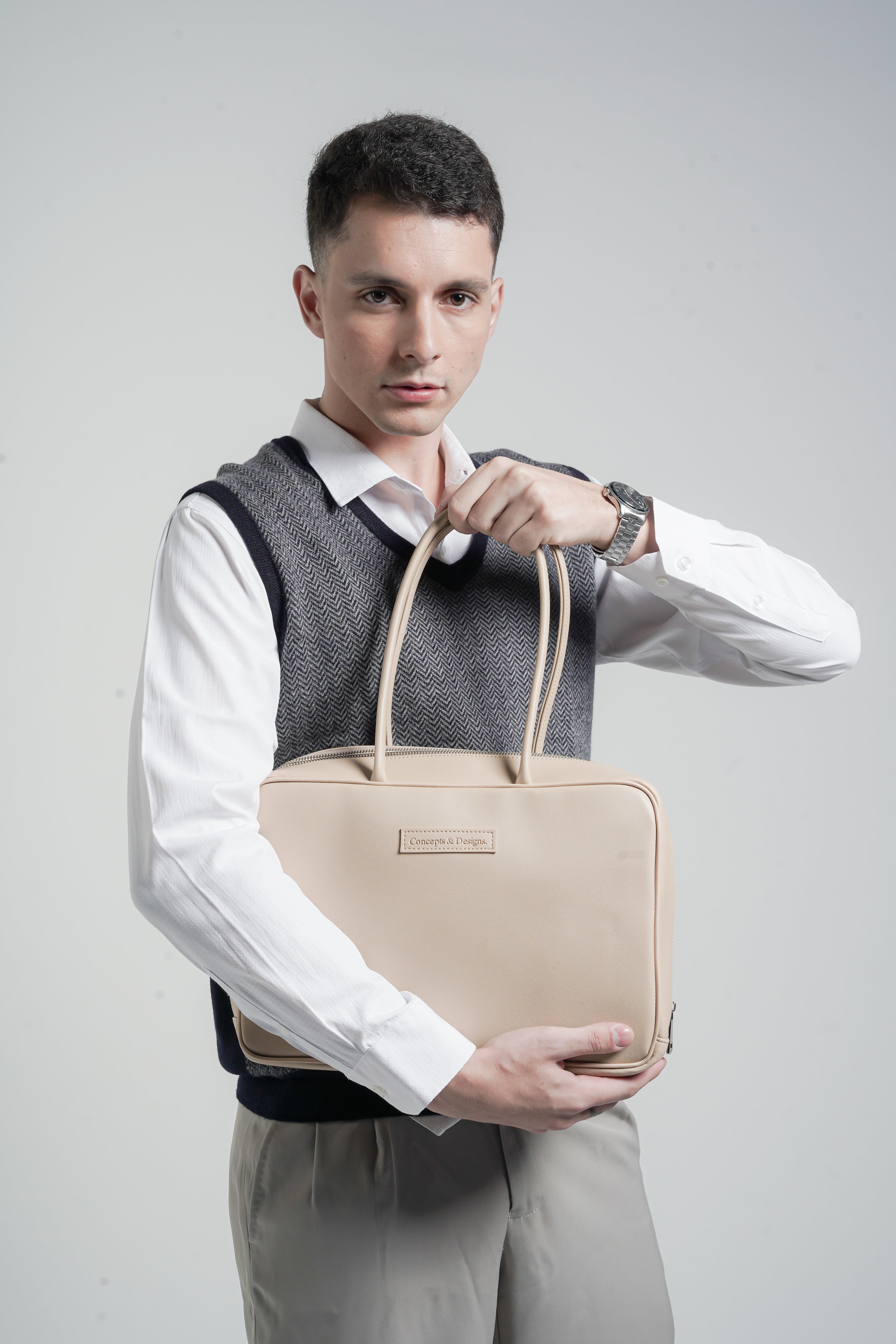 Linz Box Satchel Top Handle Bag Light Beige