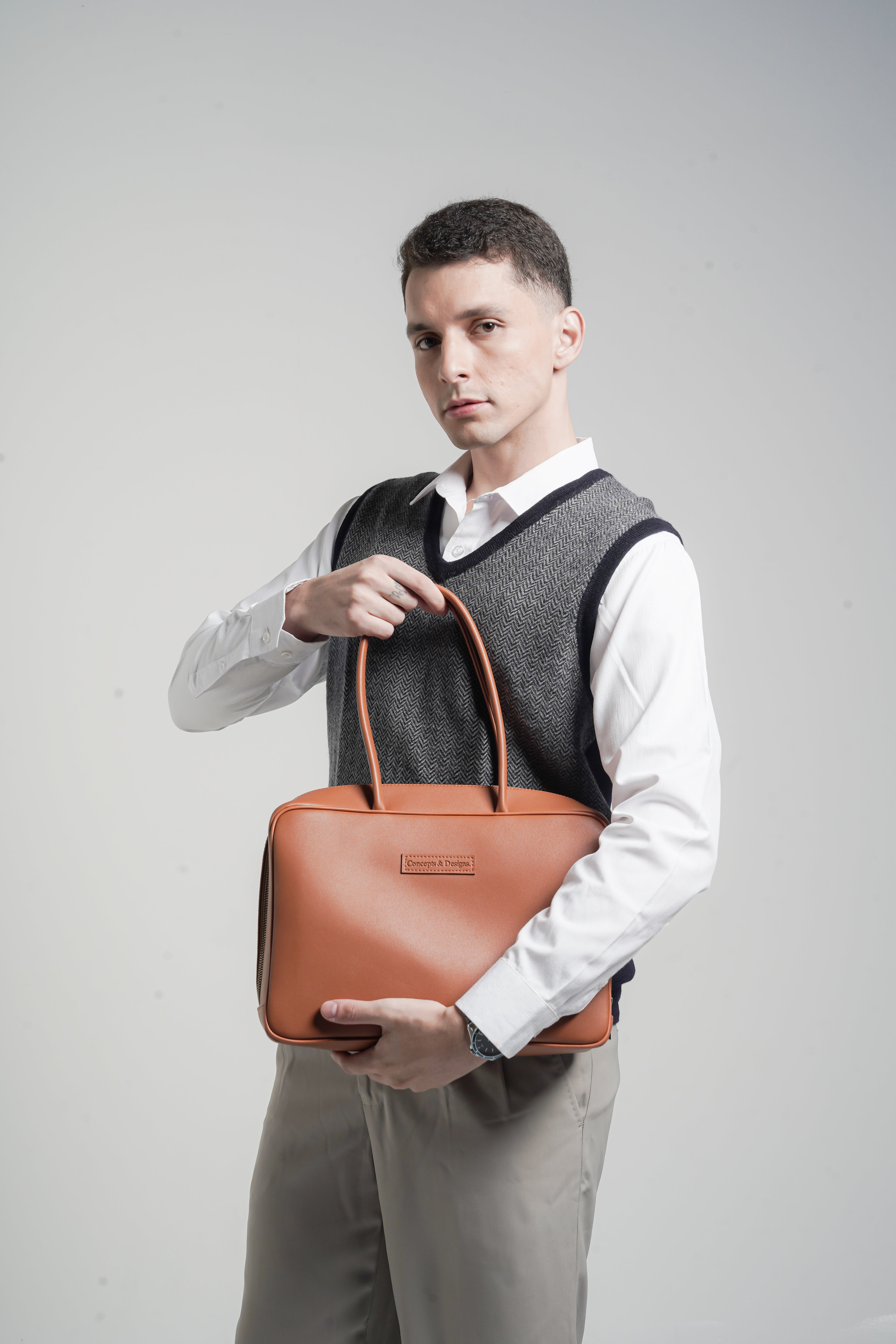 Linz Box Satchel Top Handle Bag Tan