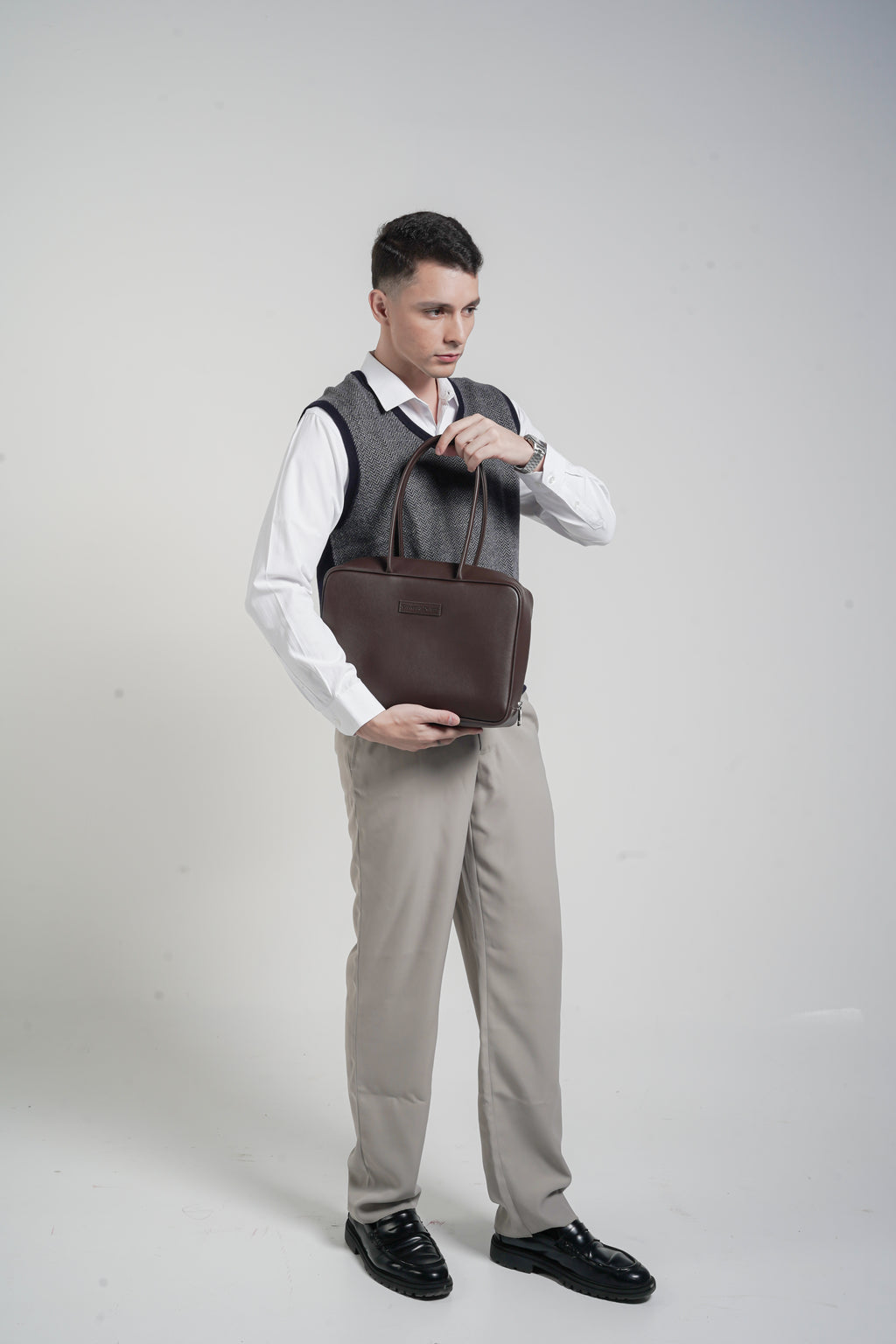 Linz Box Satchel Top Handle Bag Brown