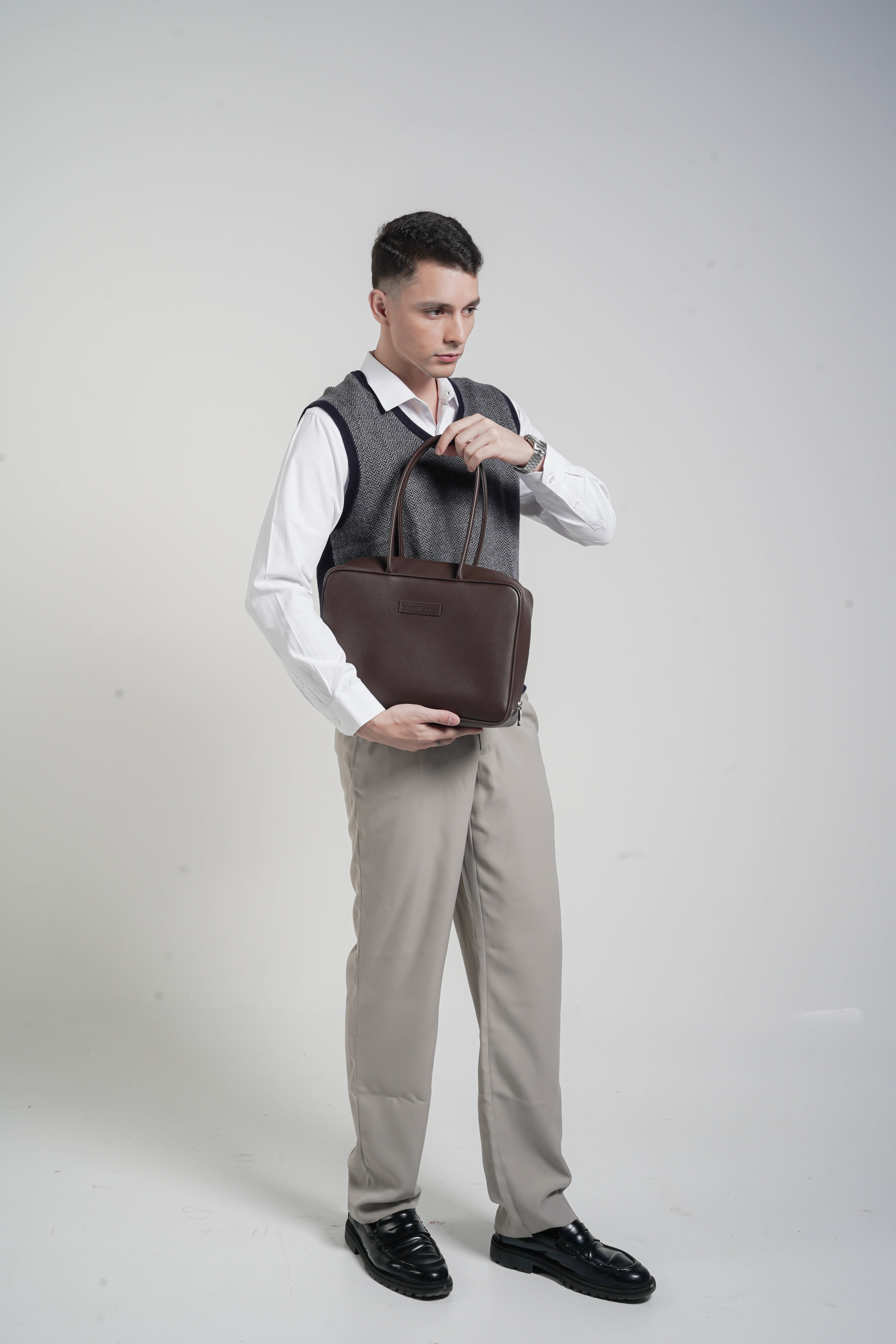 Linz Box Satchel Top Handle Bag Brown