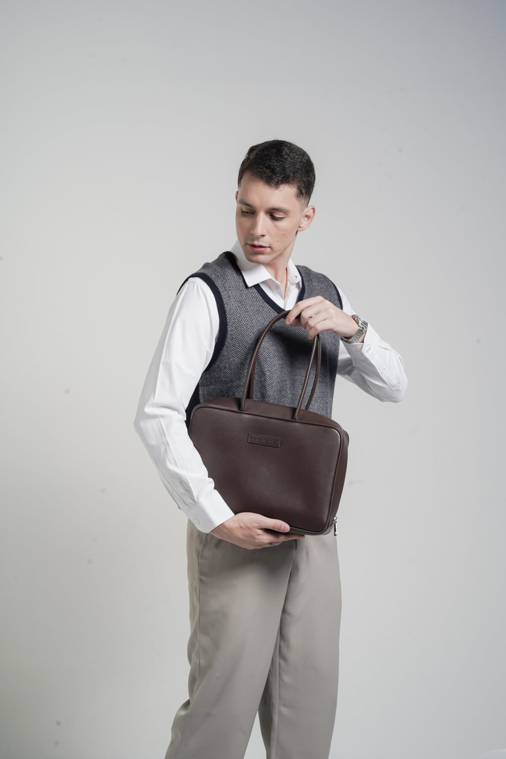 Linz Box Satchel Top Handle Bag Brown