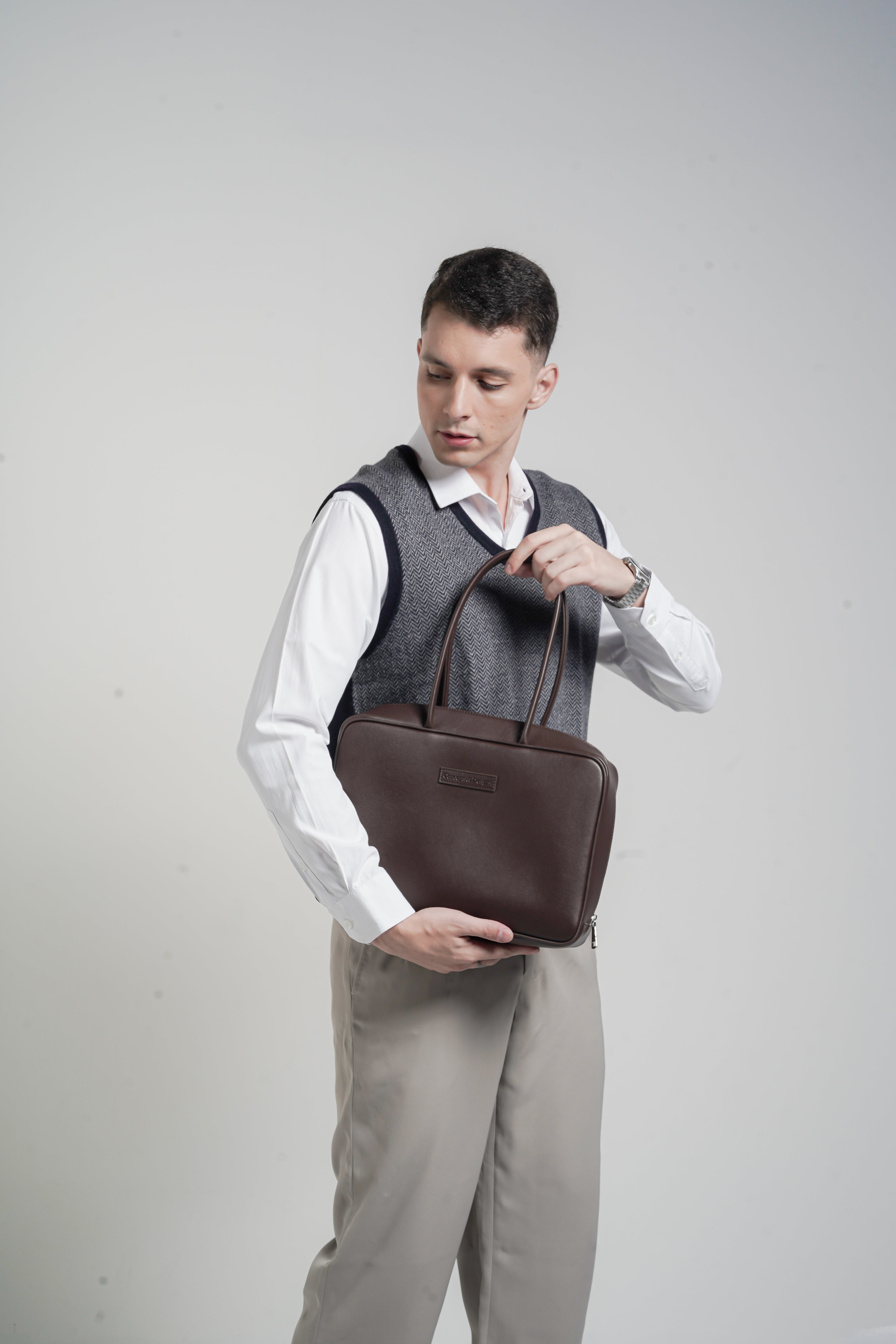 Linz Box Satchel Top Handle Bag Brown