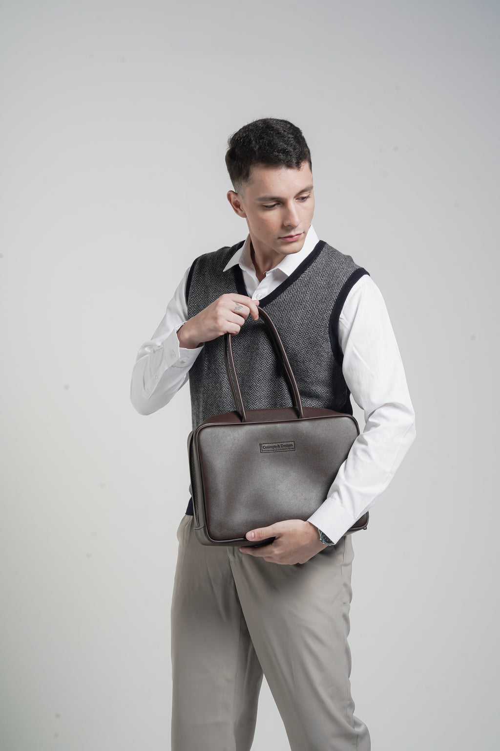 Linz Box Satchel Top Handle Bag Brown