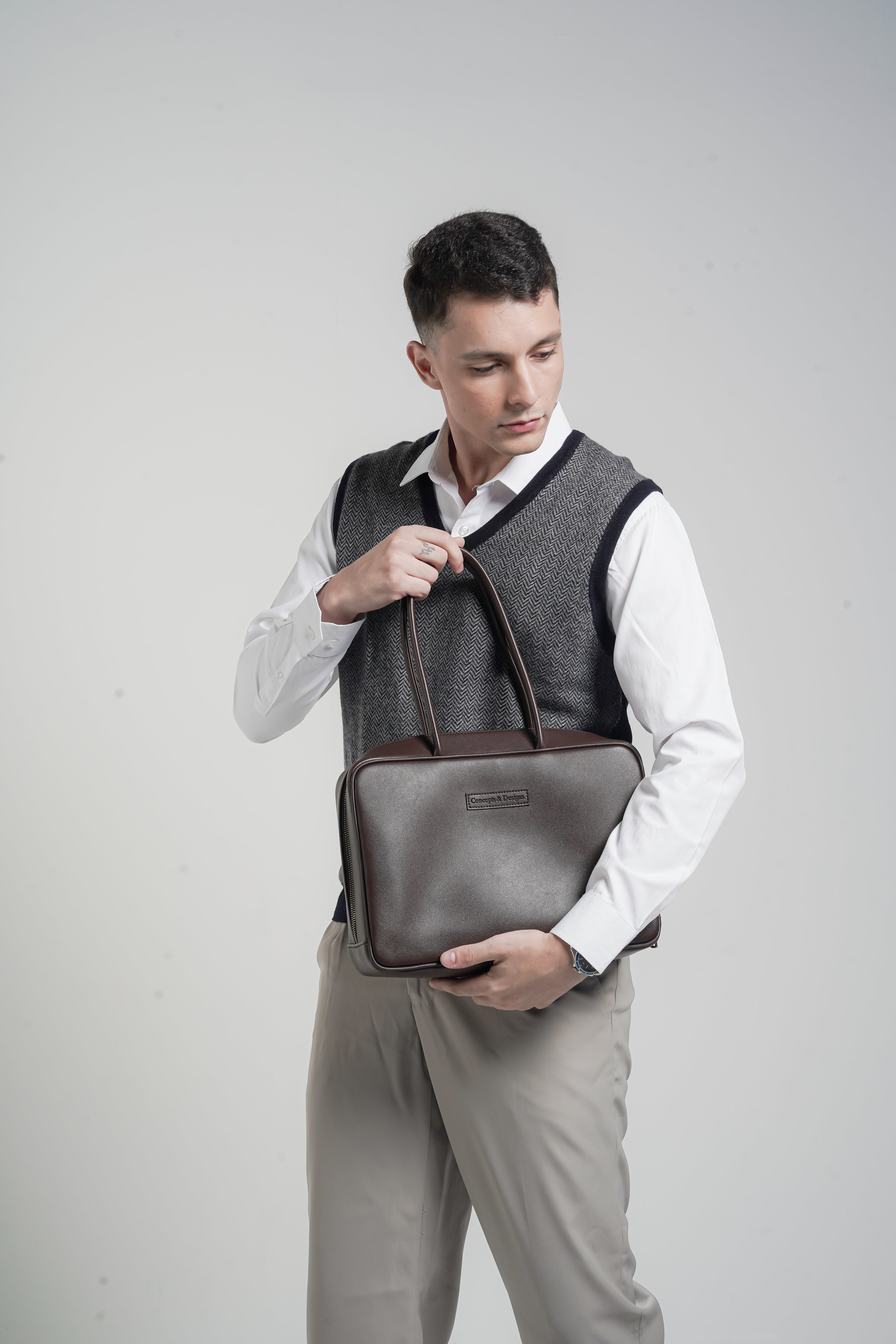 Linz Box Satchel Top Handle Bag Brown