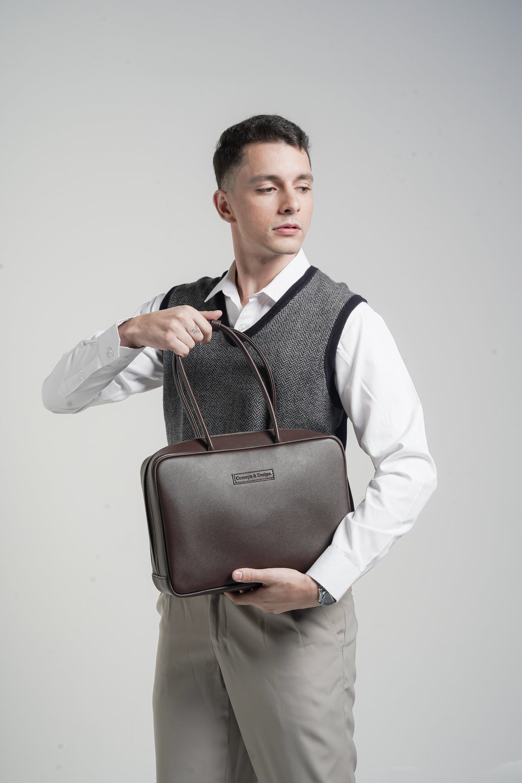 Linz Box Satchel Top Handle Bag Brown