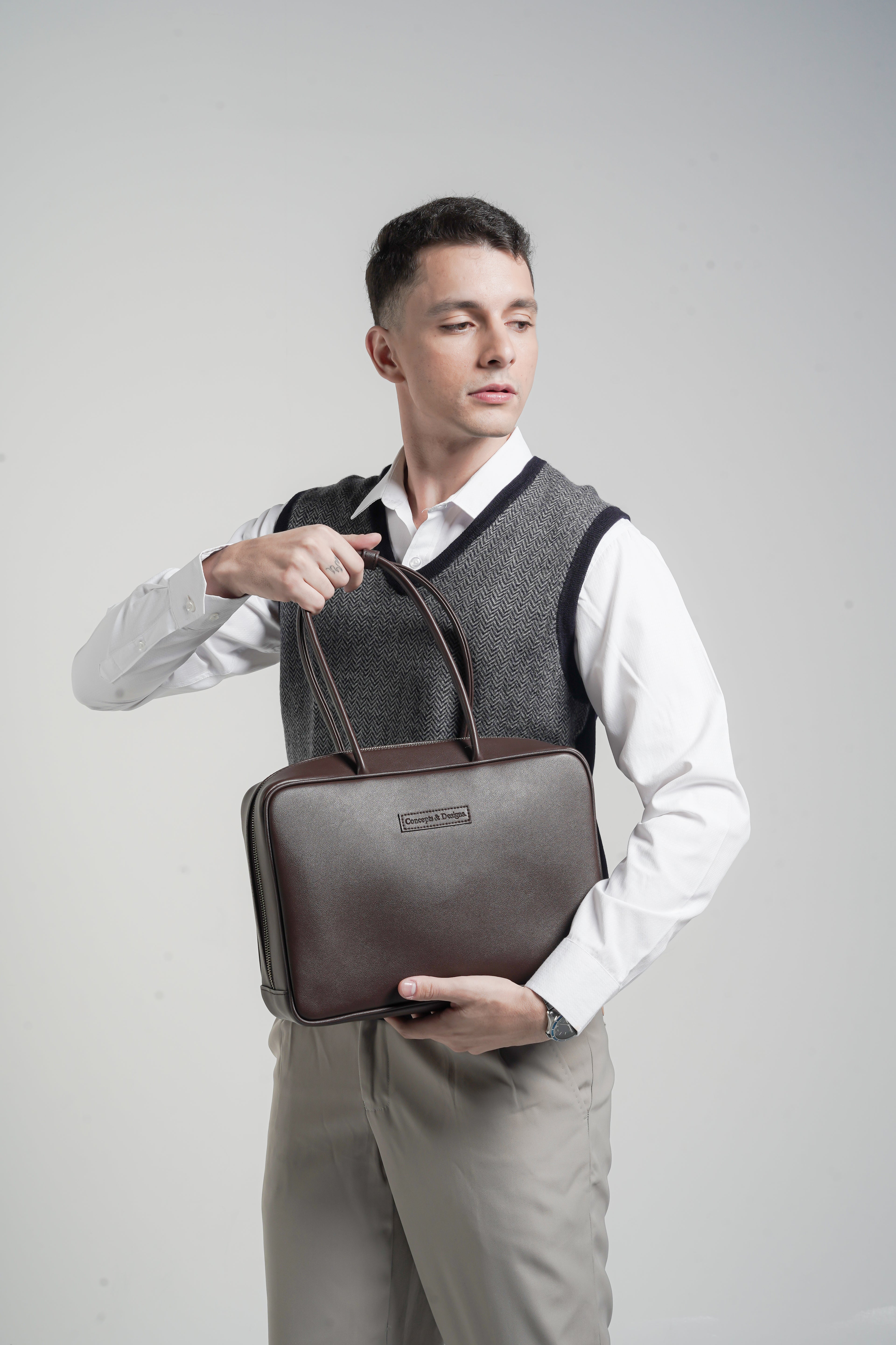 Linz Box Satchel Top Handle Bag Brown