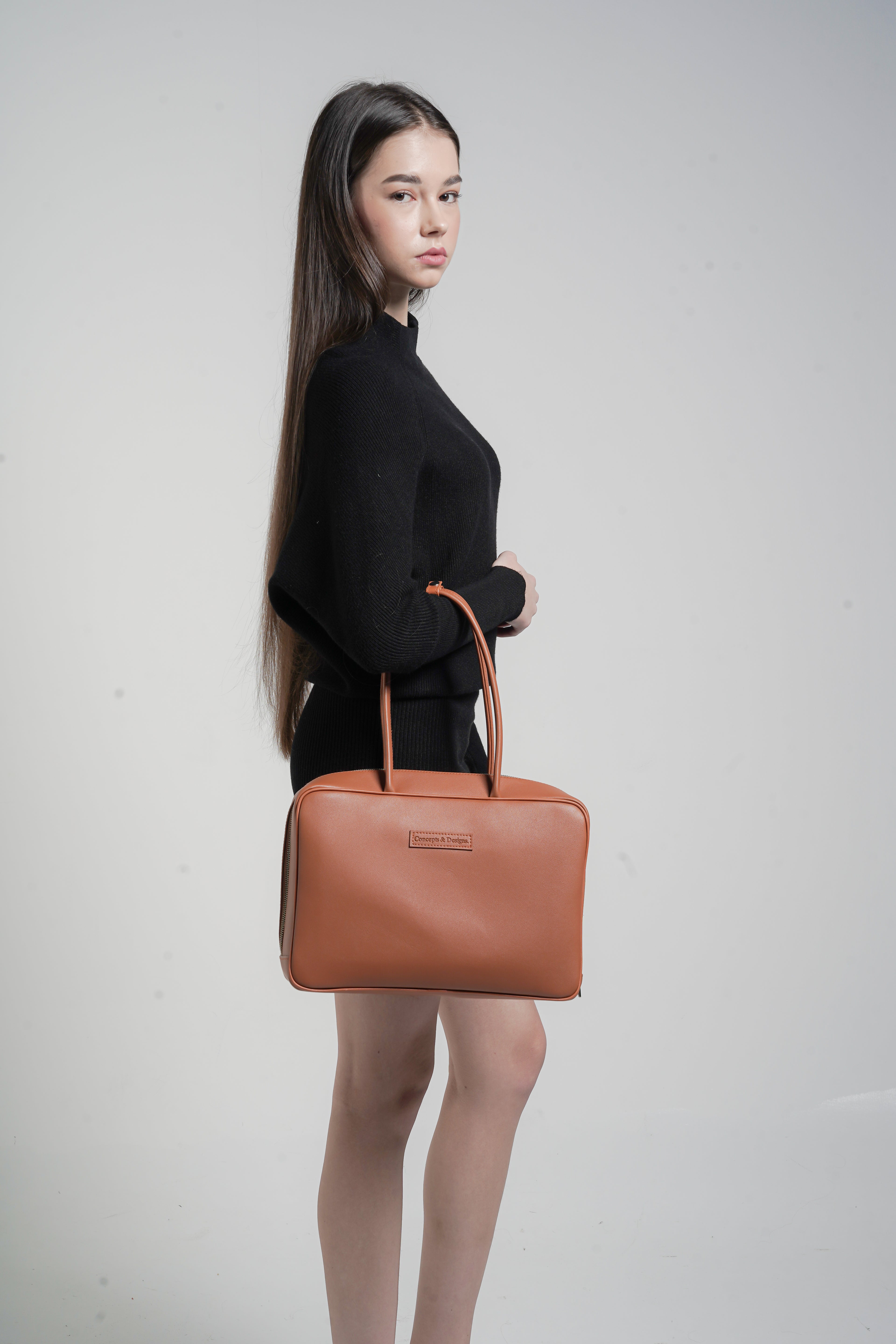 Linz Box Satchel Top Handle Bag Tan