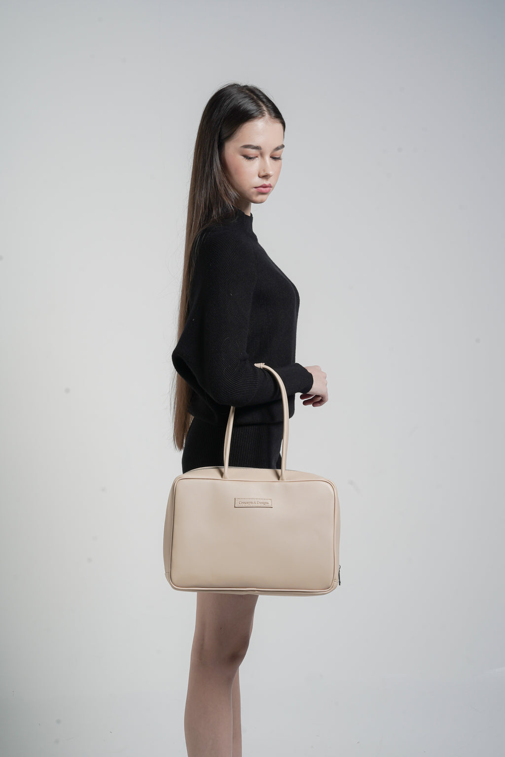 Linz Box Satchel Top Handle Bag Light Beige