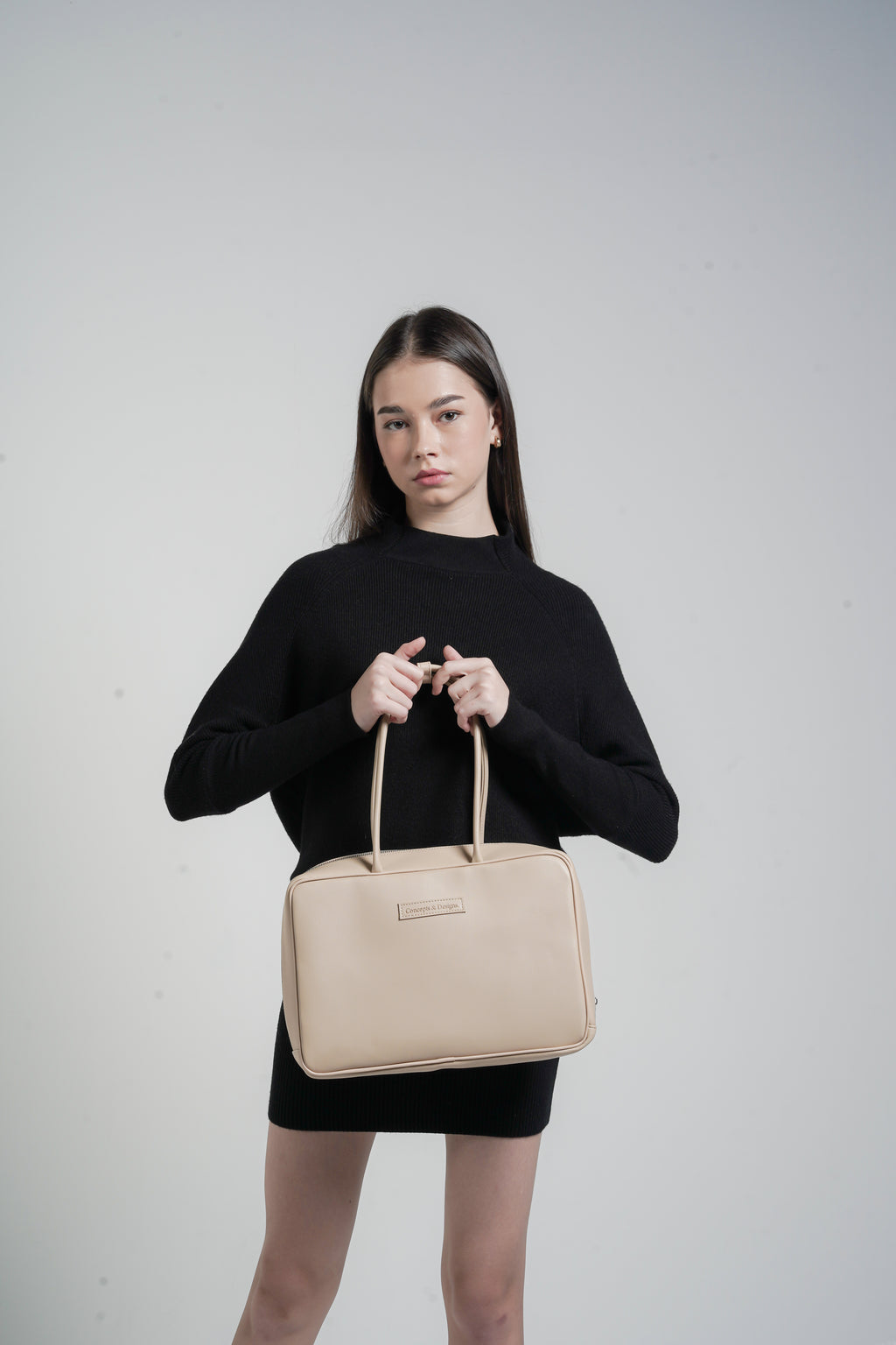 Linz Box Satchel Top Handle Bag Light Beige