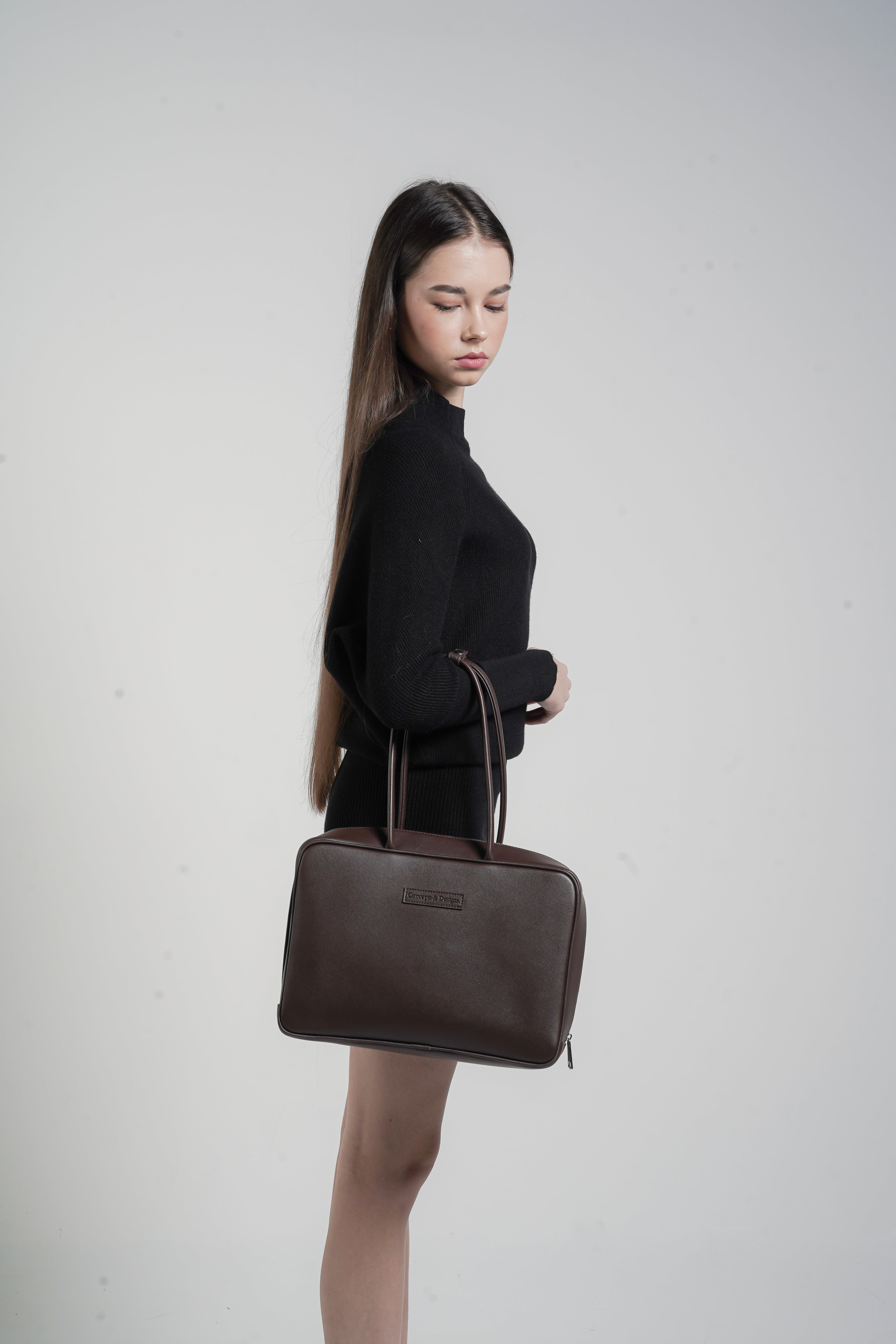 Linz Box Satchel Top Handle Bag Brown