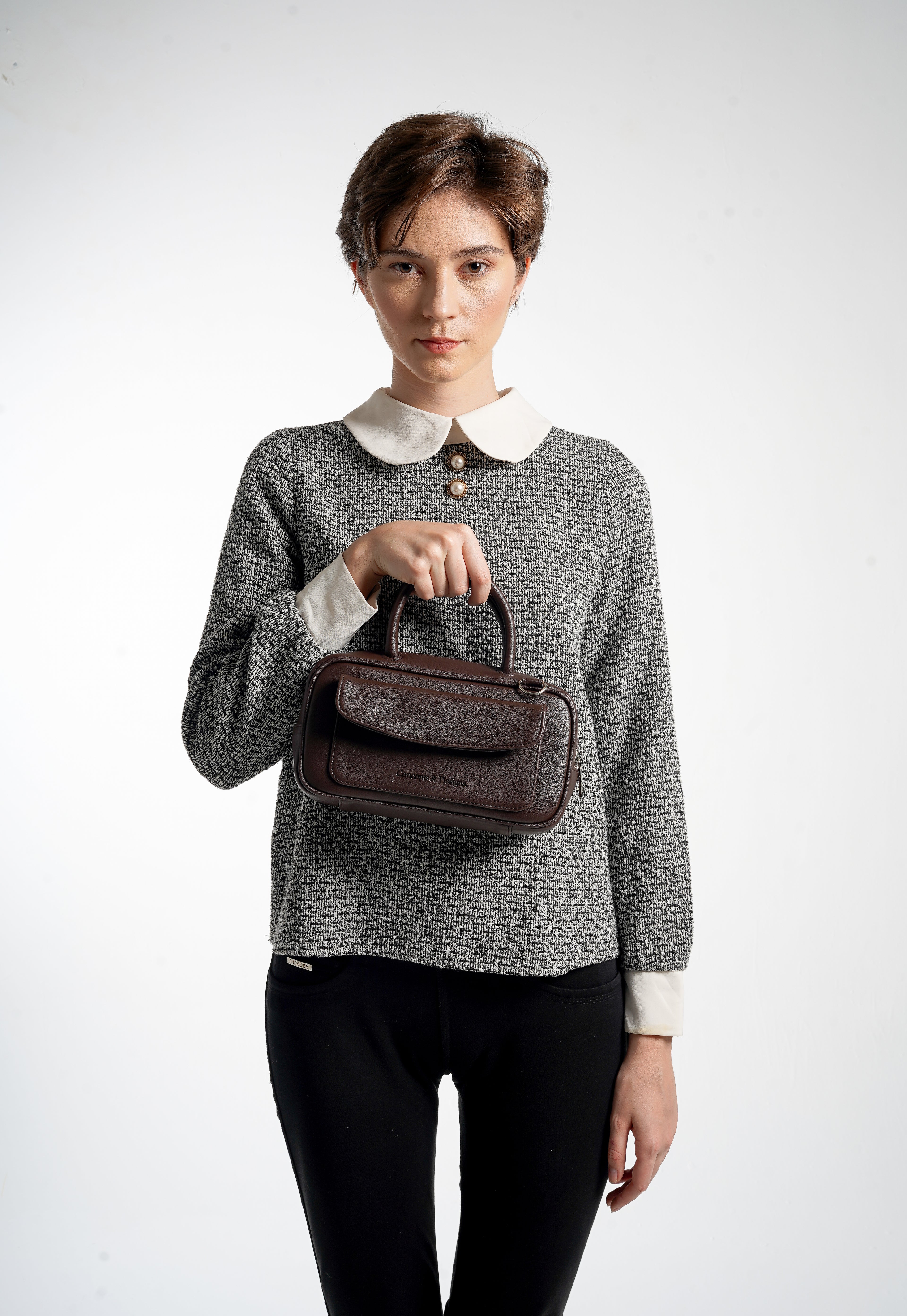 Geneva Elongated Top Handle Bag Brown