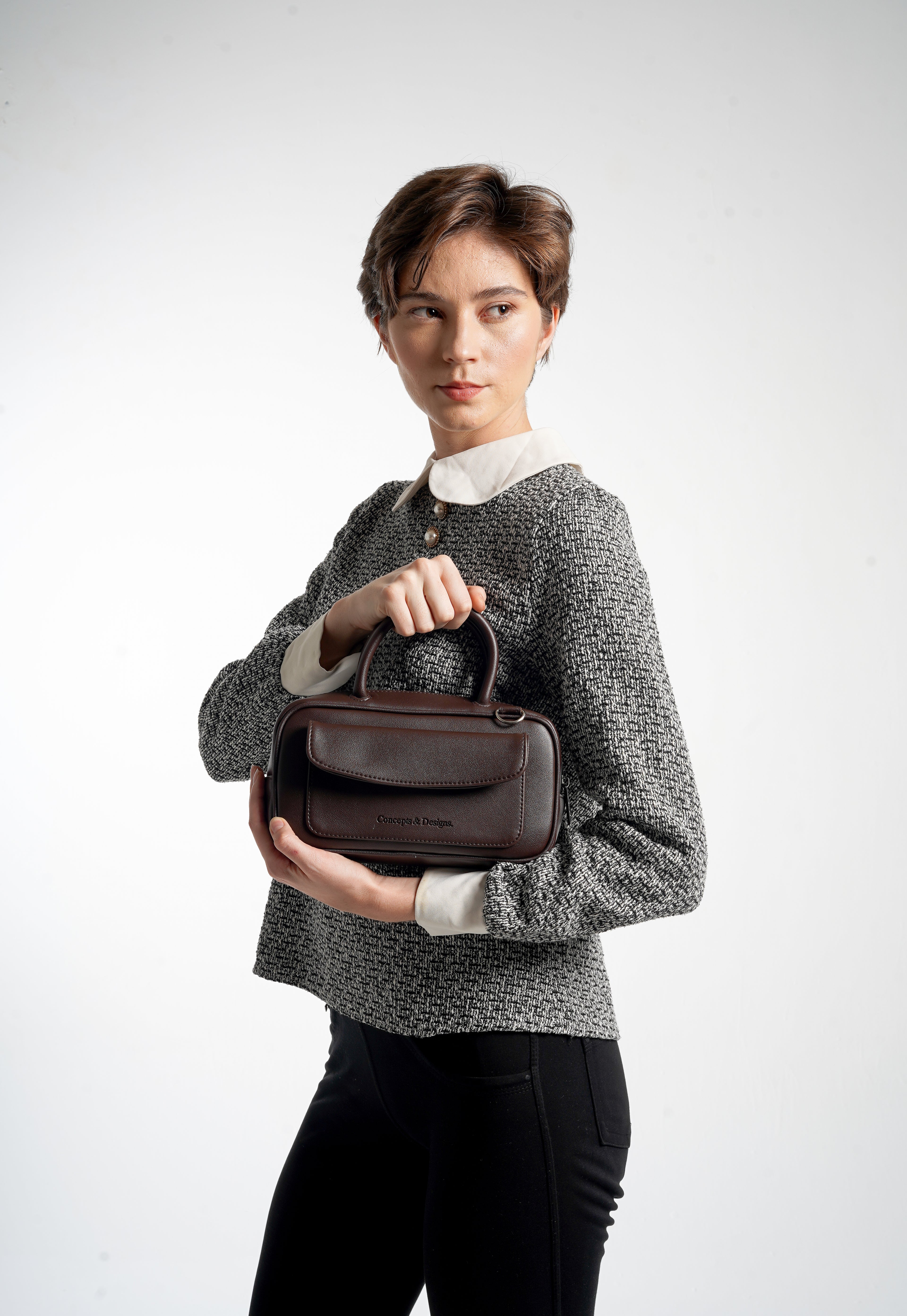 Geneva Elongated Top Handle Bag Brown