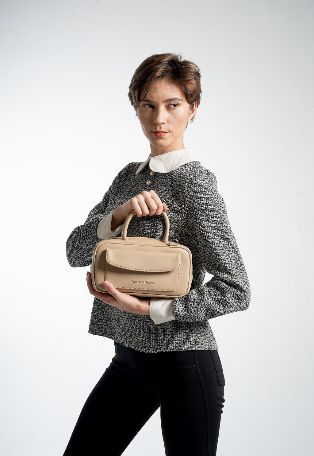 Geneva Elongated Top Handle Bag Light Beige