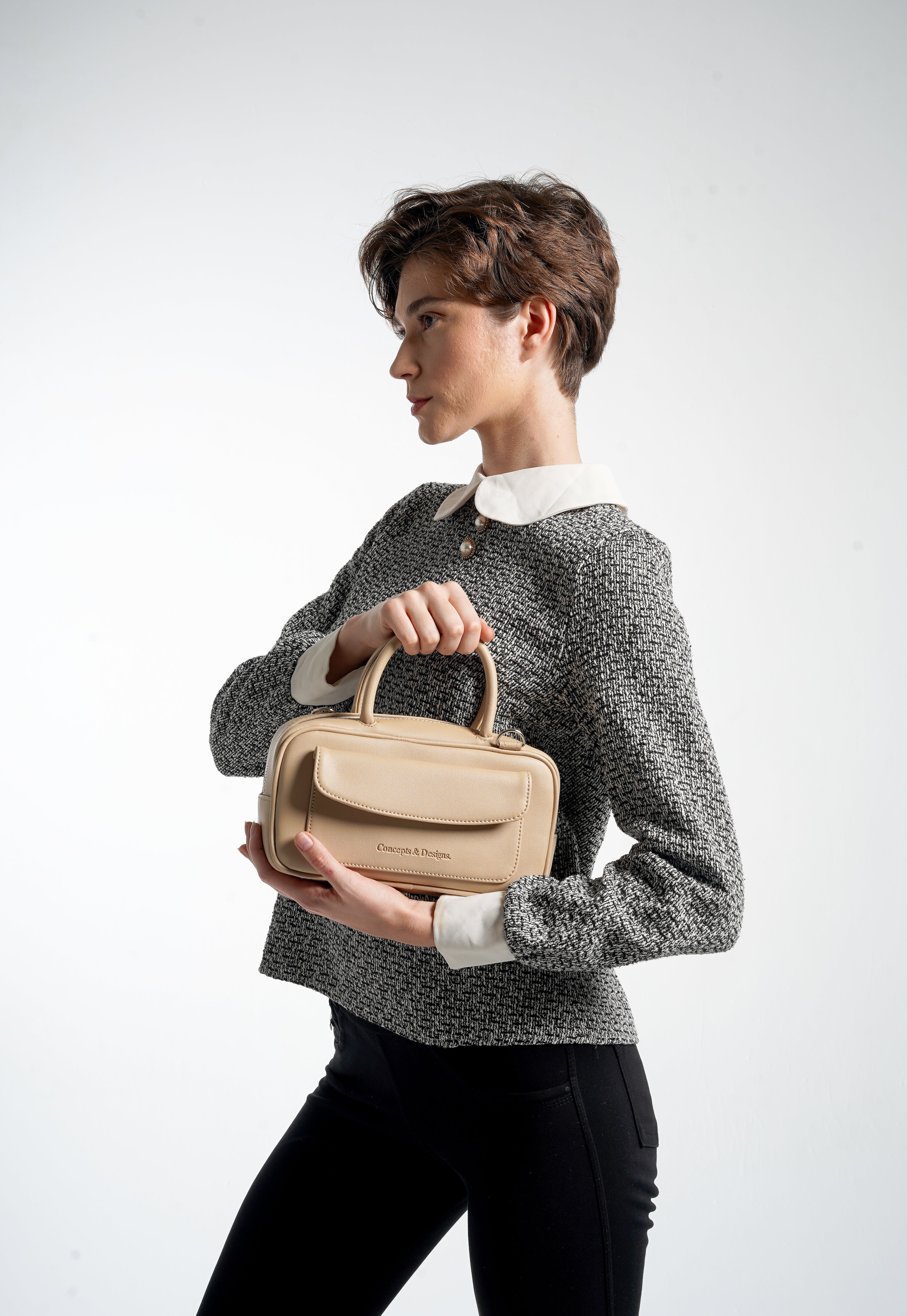 Geneva Elongated Top Handle Bag Light Beige