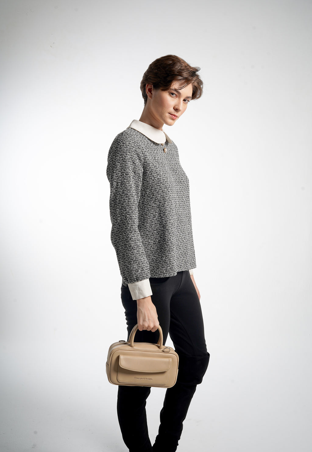 Geneva Elongated Top Handle Bag Light Beige