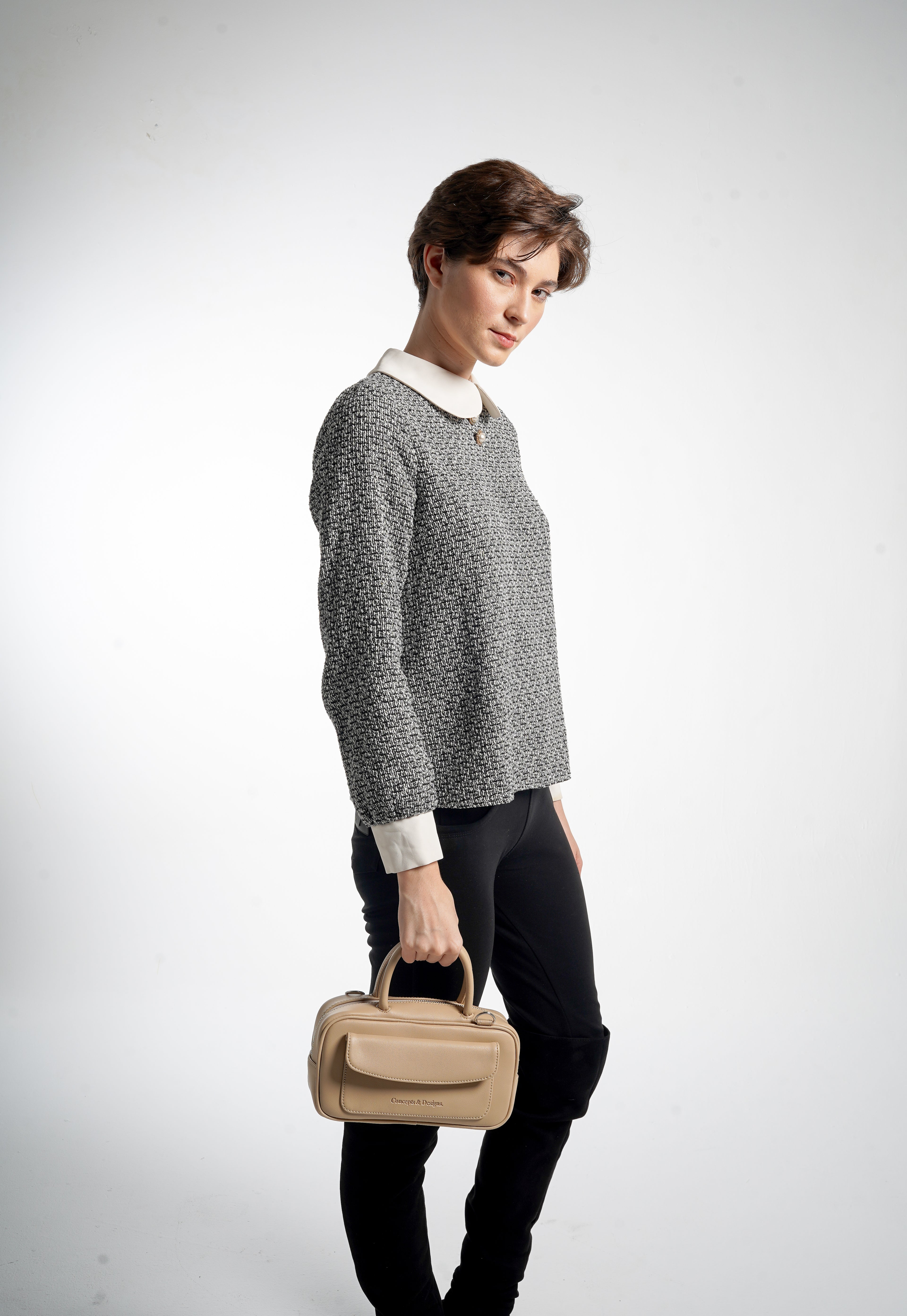 Geneva Elongated Top Handle Bag Light Beige