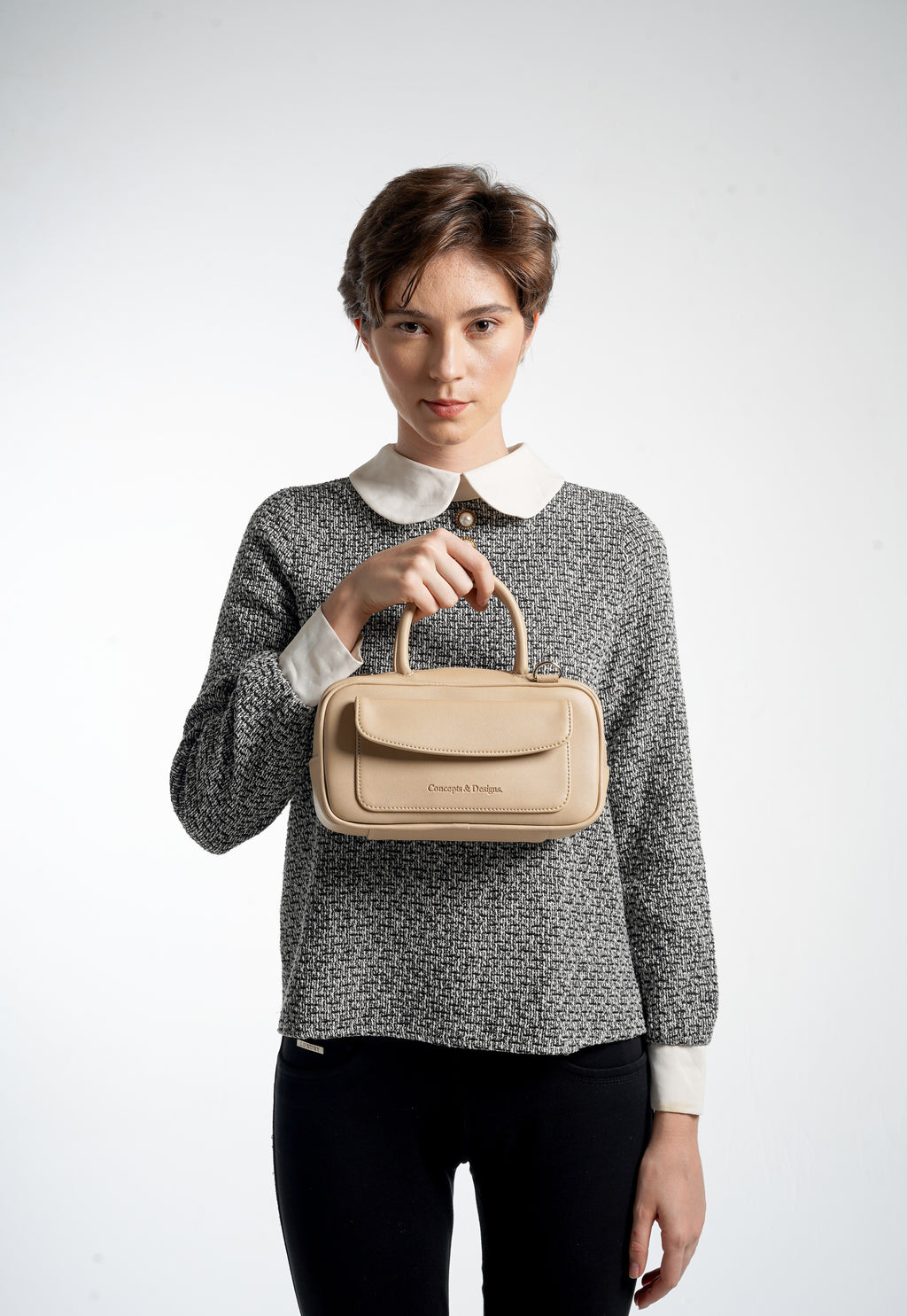 Geneva Elongated Top Handle Bag Light Beige