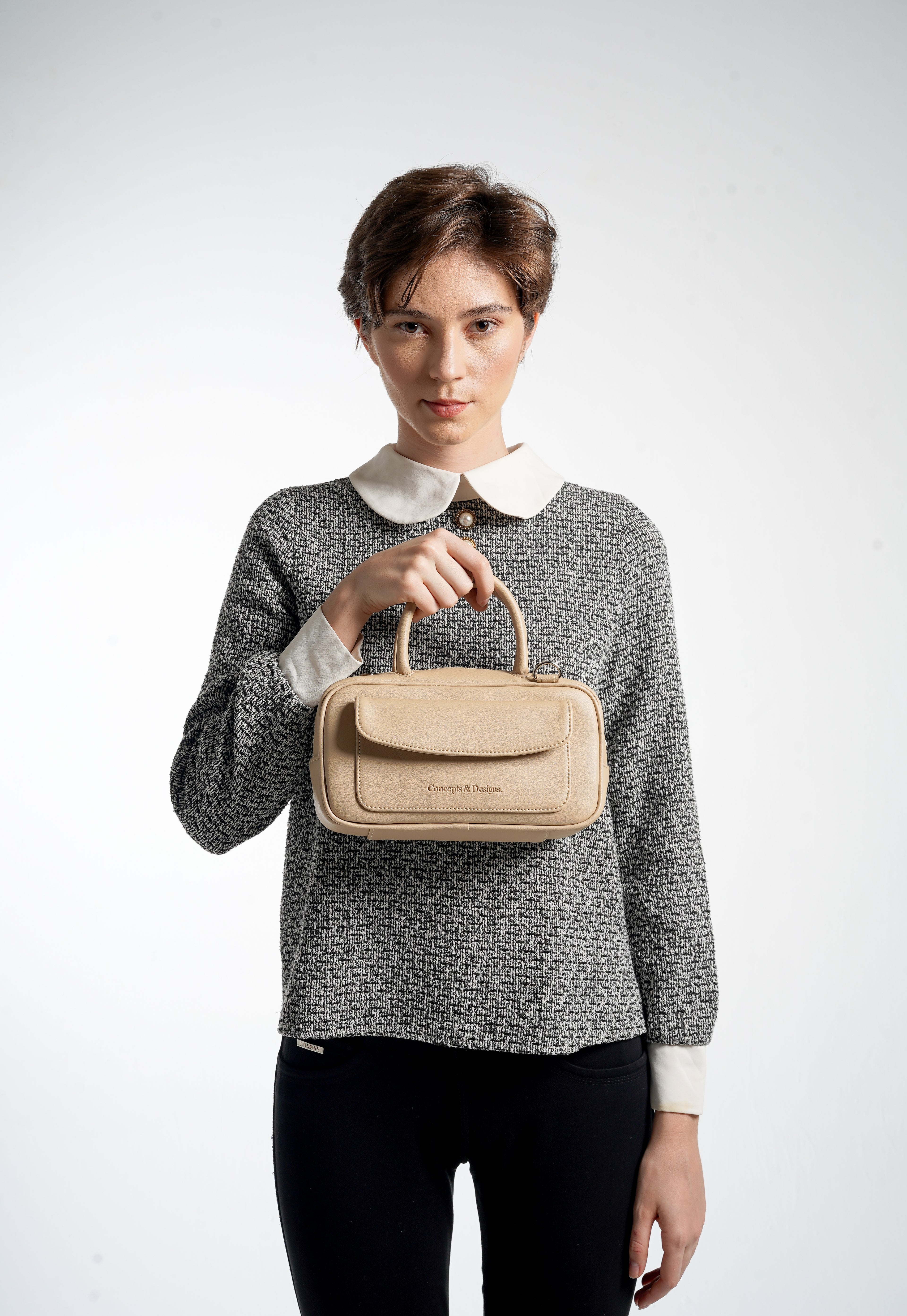 Geneva Elongated Top Handle Bag Light Beige