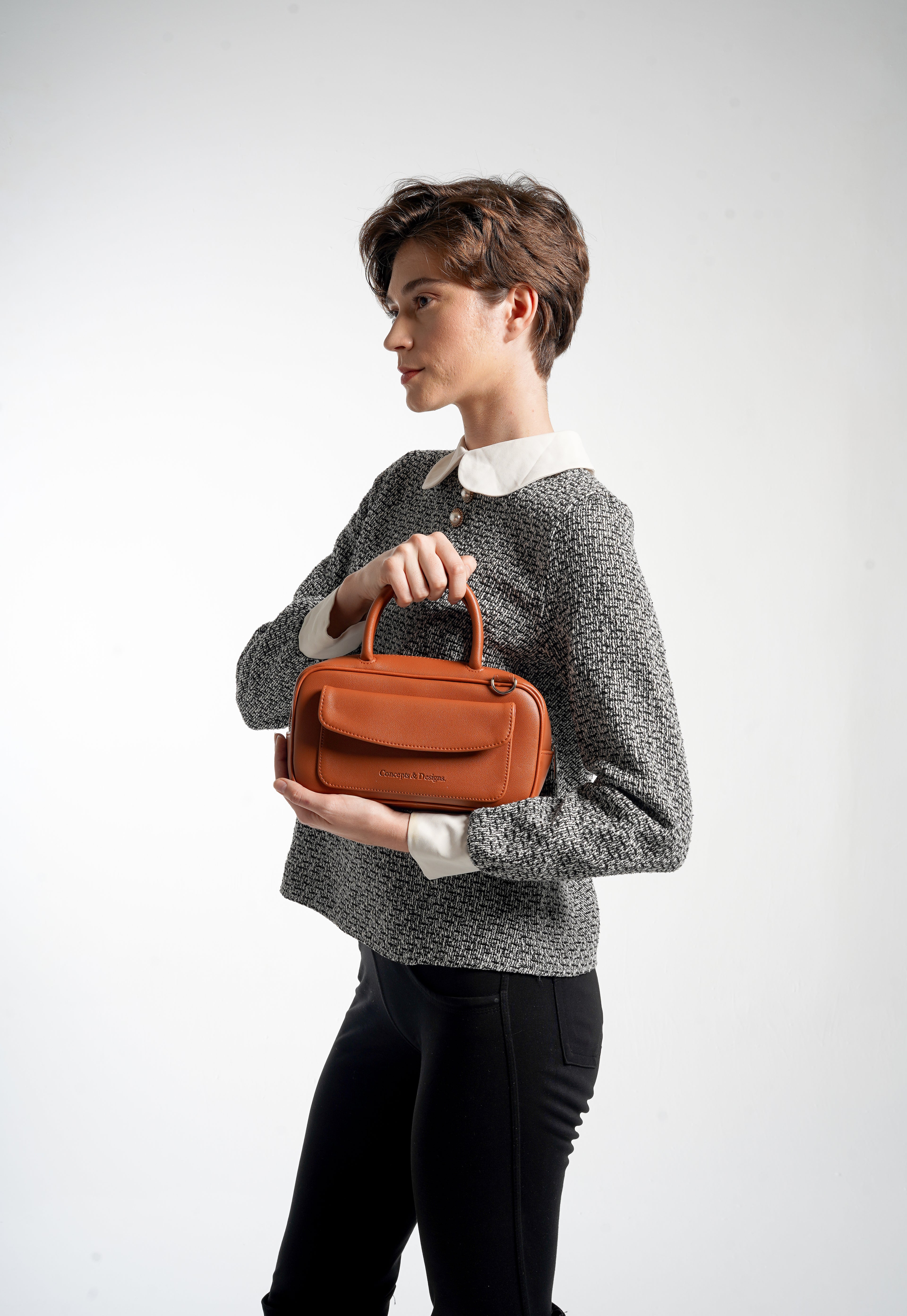 Geneva Elongated Top Handle Bag Tan