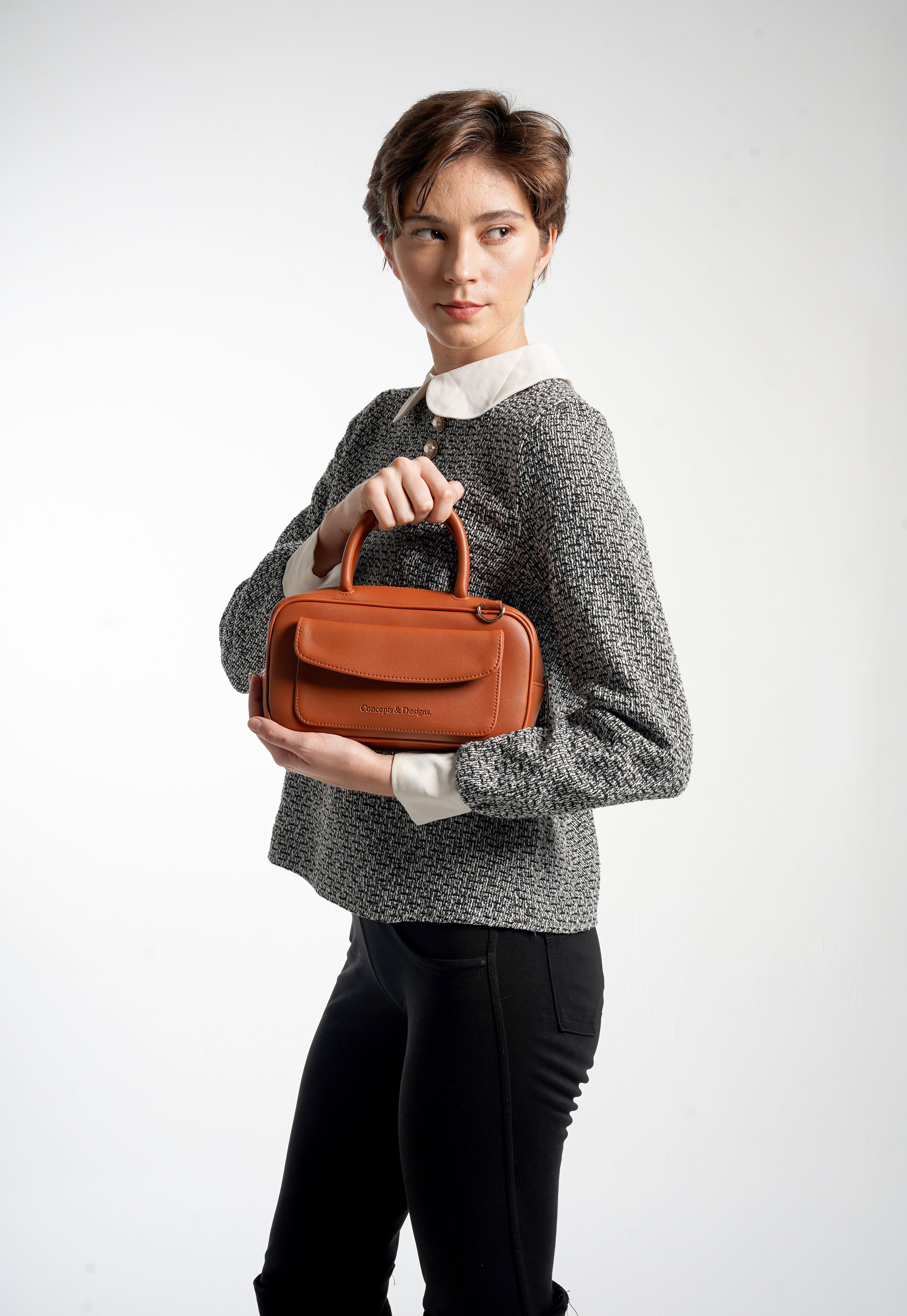 Geneva Elongated Top Handle Bag Tan