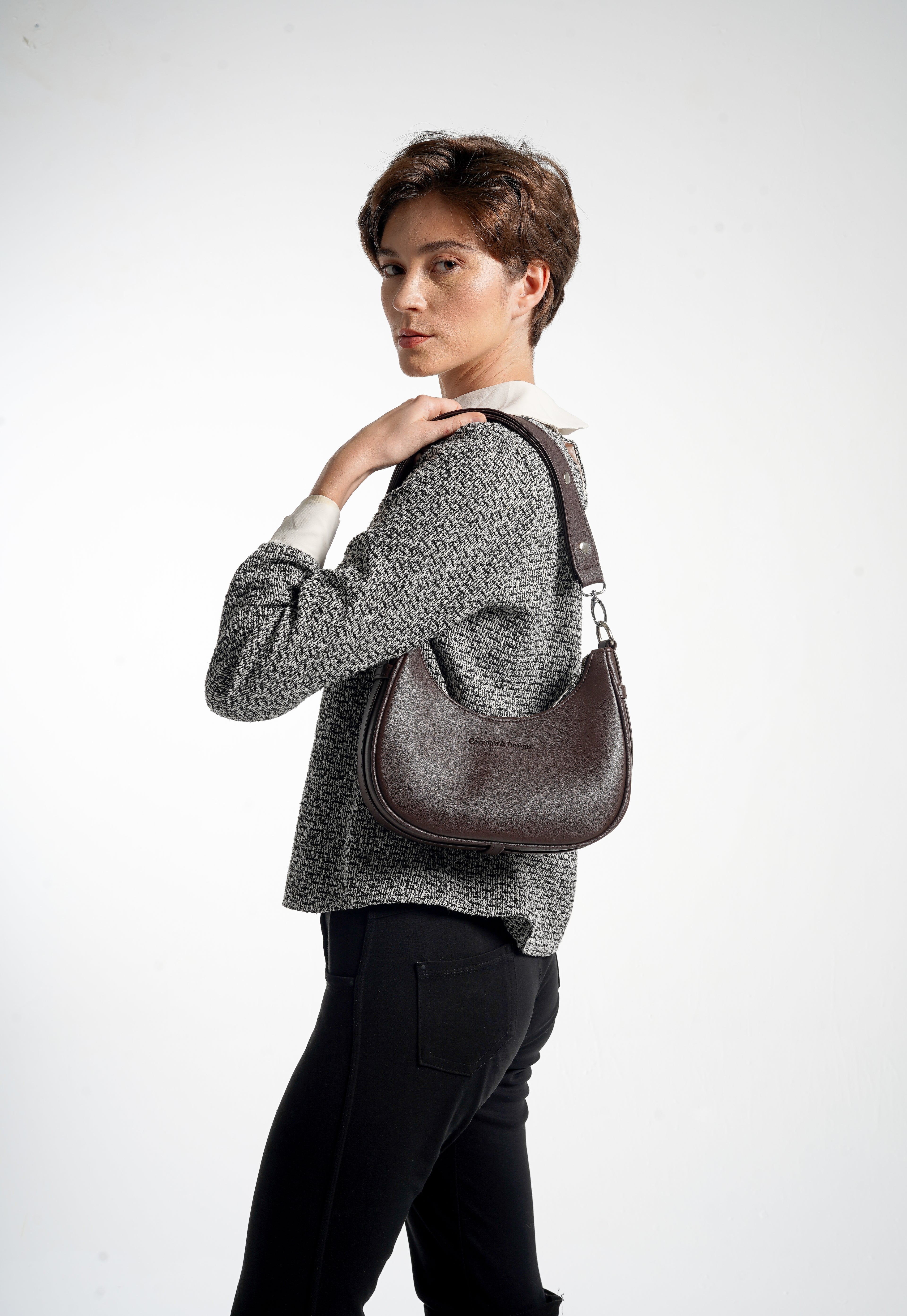 Verona Crescent Shoulder Bag Brown