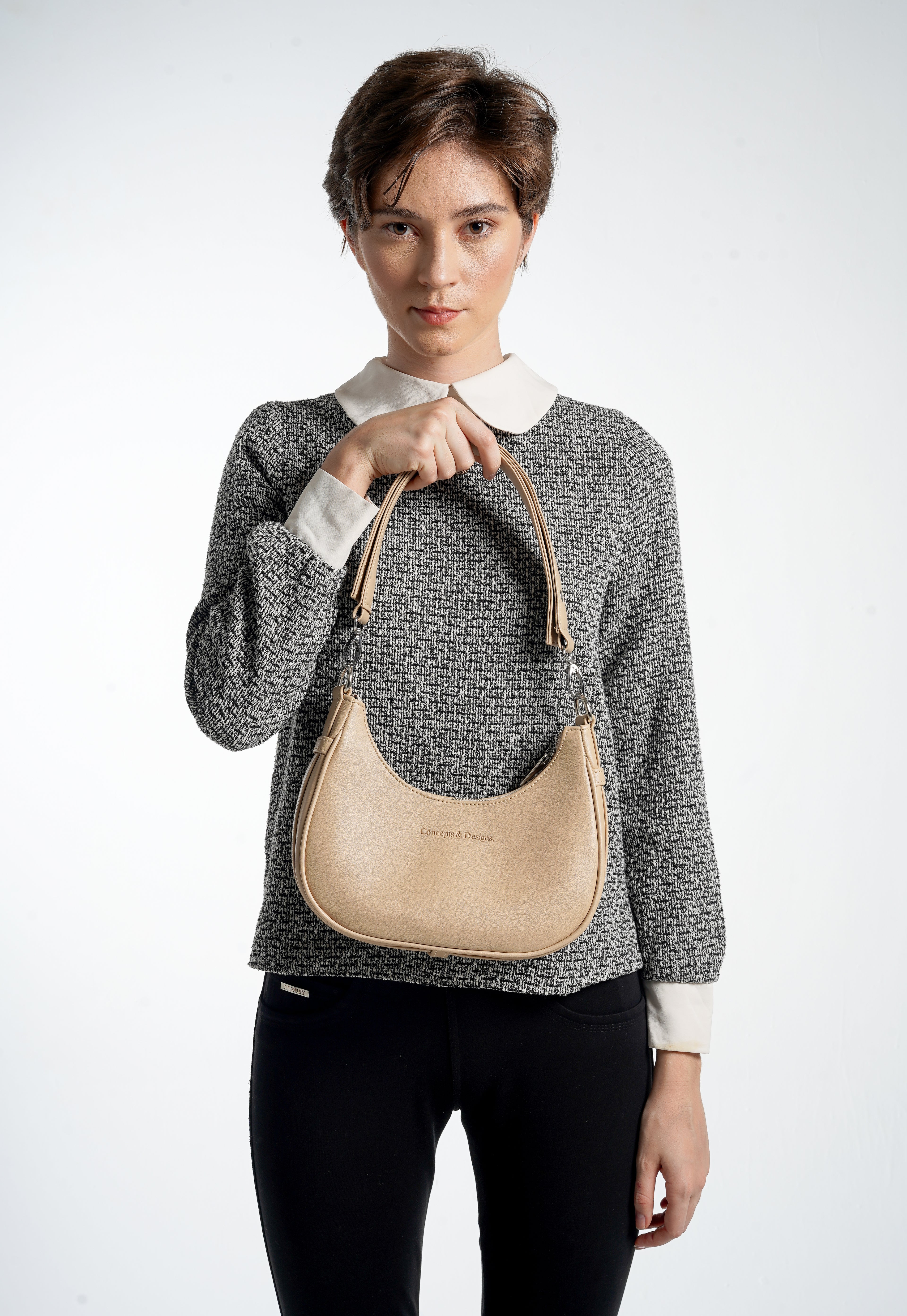 Verona Crescent Shoulder Bag Light Beige