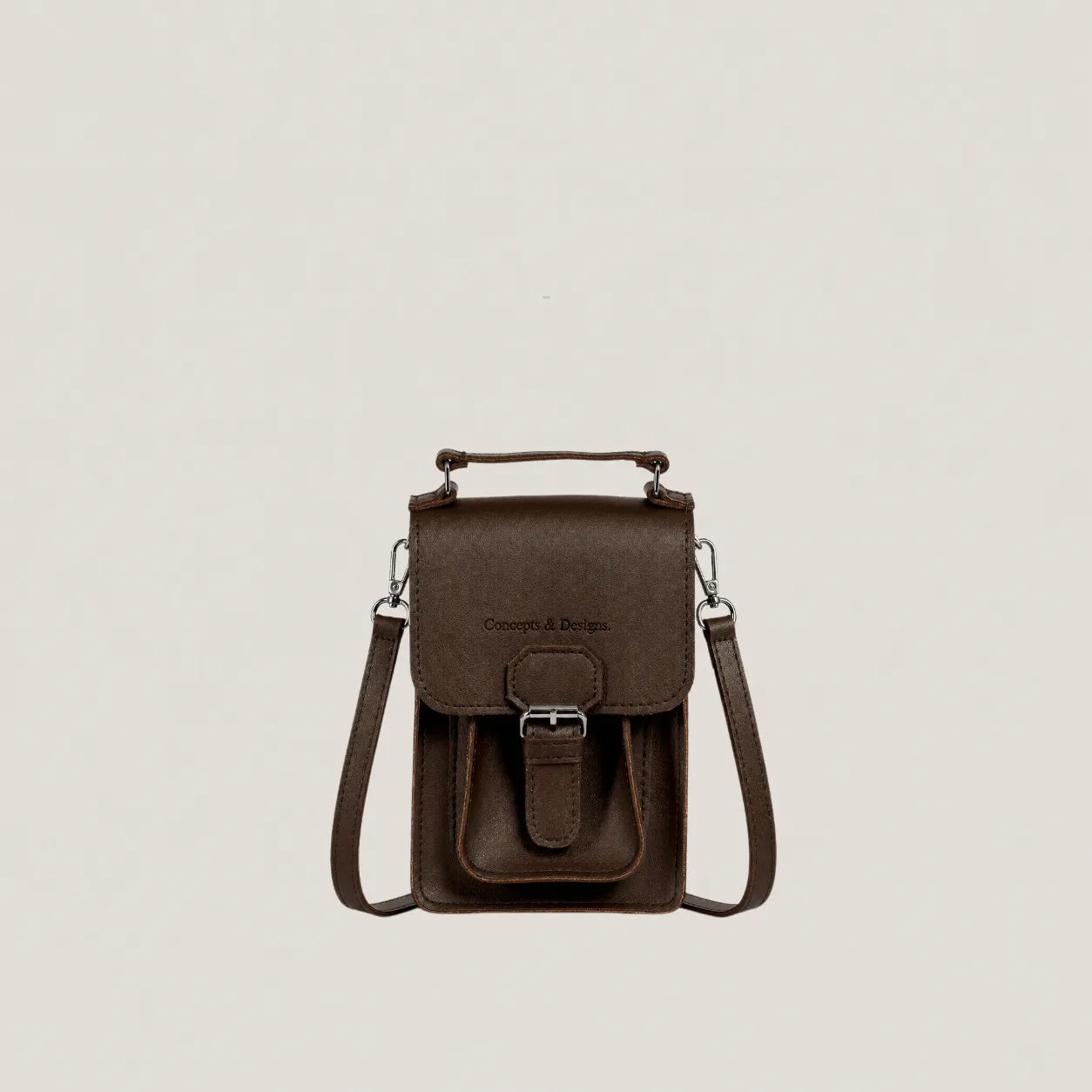 Dark Brown sling bag with Concepts & designs logo
#color_dark brown