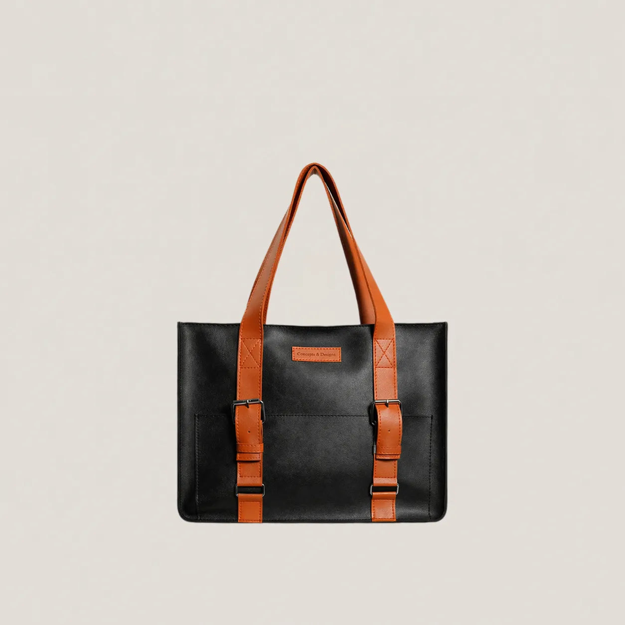 Black totebag with tan strap
#color_fusion