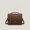 Brown leather satchel bag on a light beige background
#color_dark brown