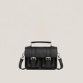Black handbag with silver buckles on a light gray background
#color_midnight
