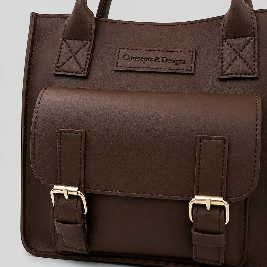 Close up of brown mini bag
#color_dark brown